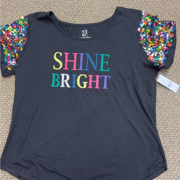 New‎ York & Company  Black Sequin Sleeve Tee - Picture 6 of 9